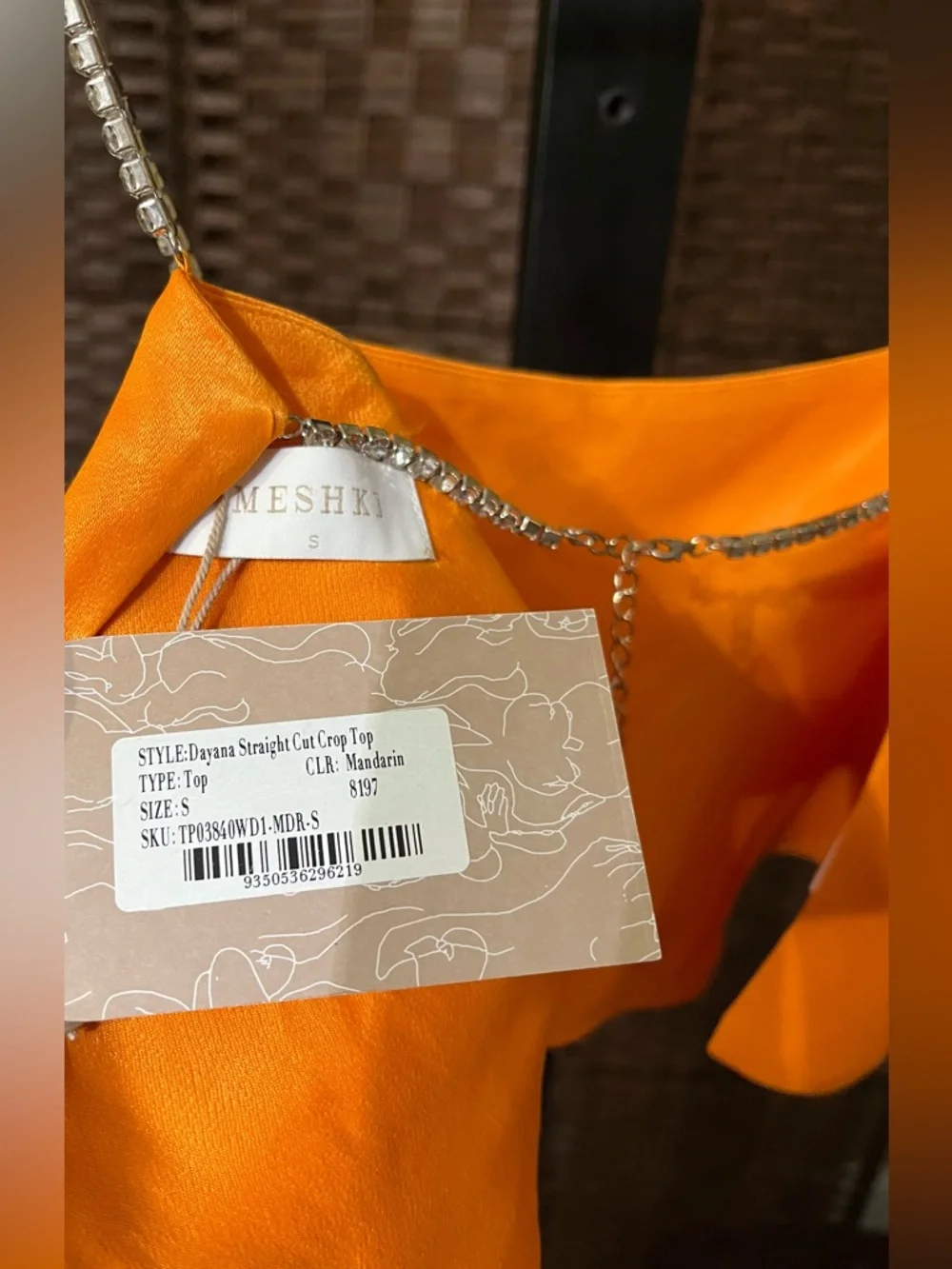 New Meshki Dayana Satin Diamante Skirt Set Mandarin Orange – Size Small - Picture 7 of 16